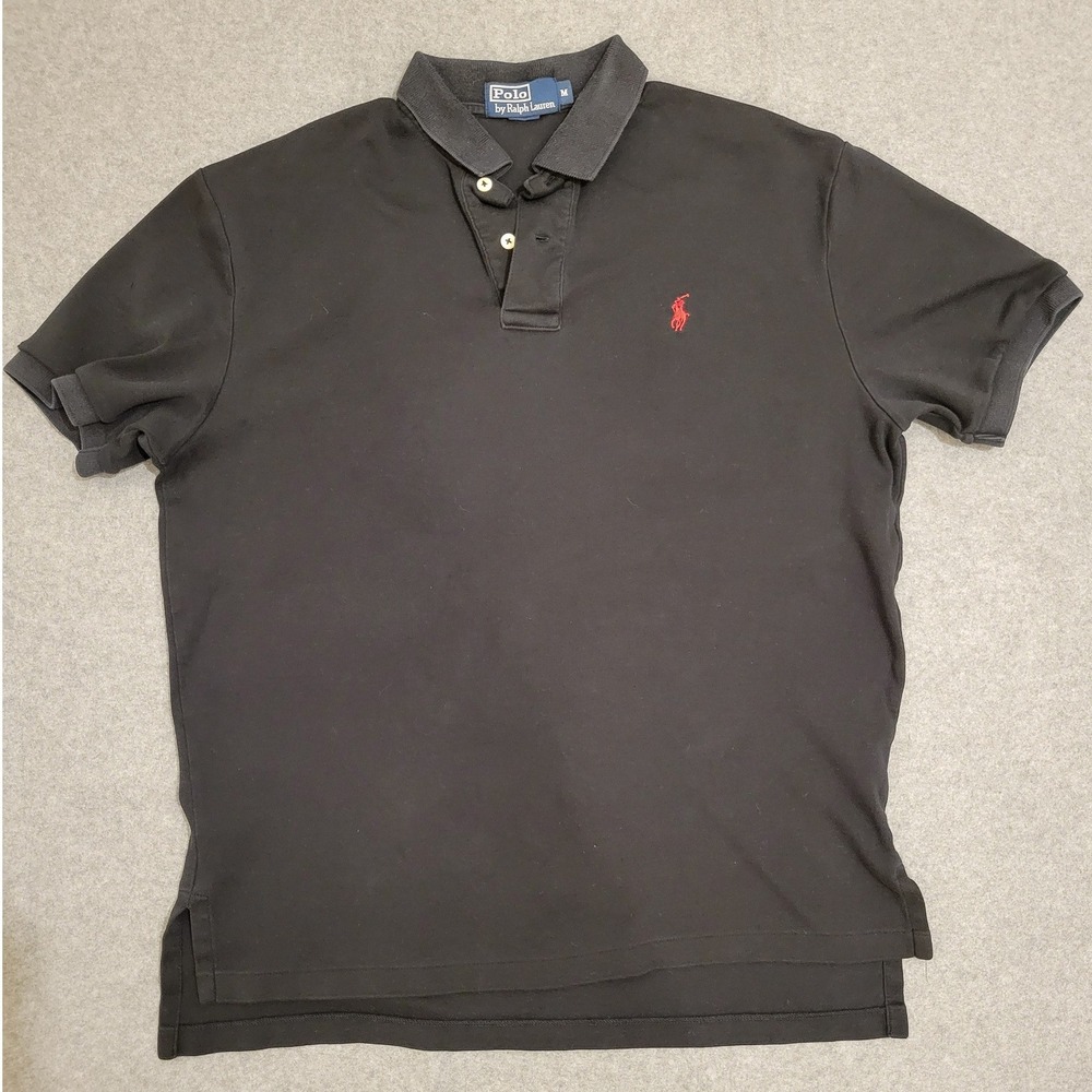 Polo Ralph Lauren Mens M Black Short Sleeve Pique Polo Shirt Red Pony Preppy Hot
